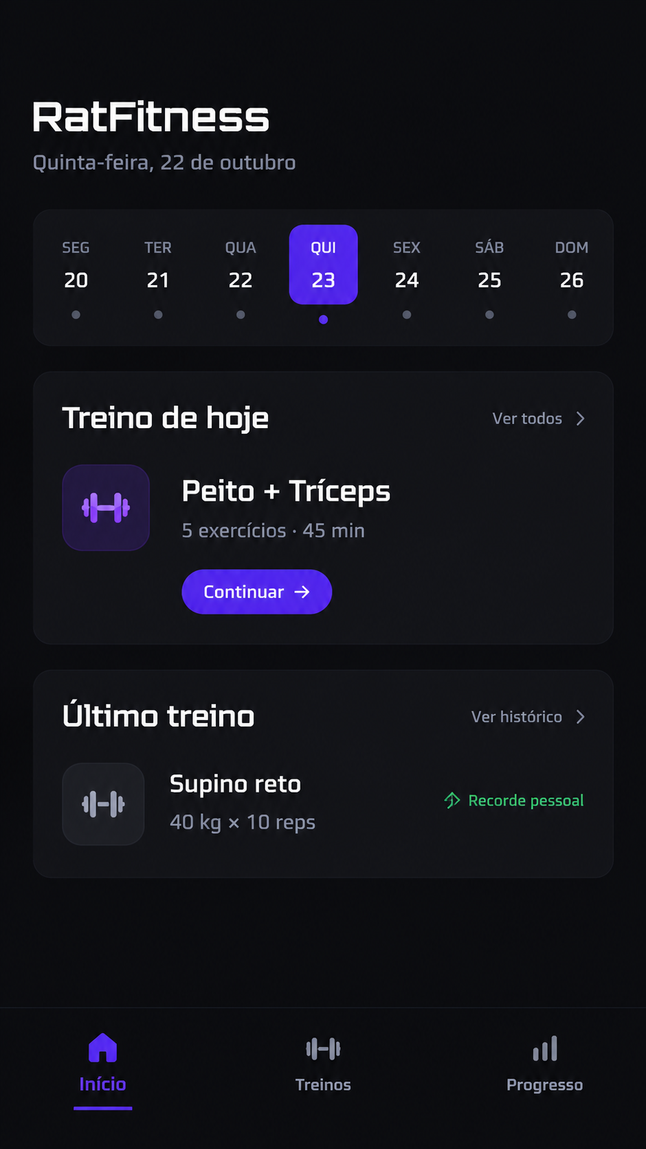 Ecrã inicial do RatFitness